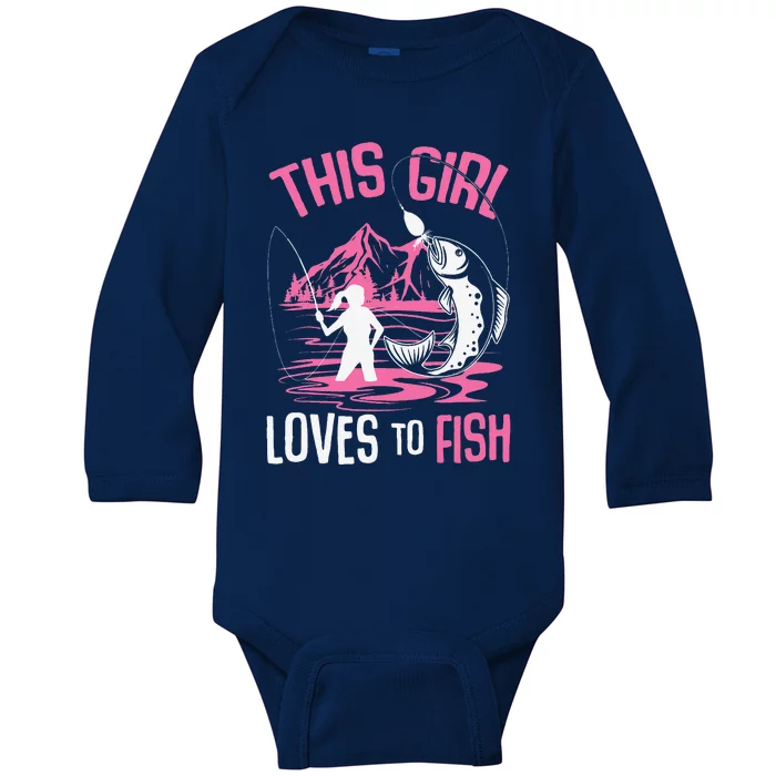 This Girl Loves To Fish Fishing Girl Baby Long Sleeve Bodysuit