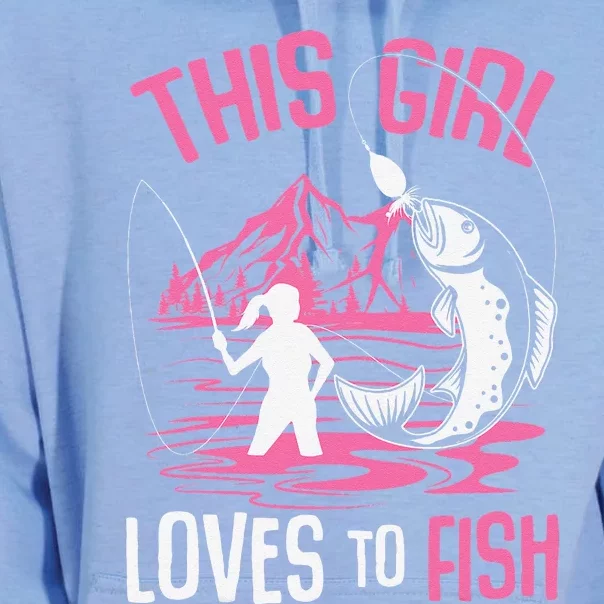 This Girl Loves To Fish Fishing Girl Unisex Surf Hoodie