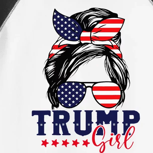 Trump Girl Messy Bun Trump 2024 Election American Flag Toddler Fine Jersey T-Shirt