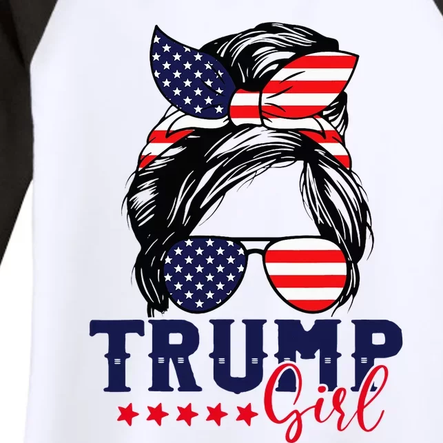 Trump Girl Messy Bun Trump 2024 Election American Flag Women's Tri-Blend 3/4-Sleeve Raglan Shirt