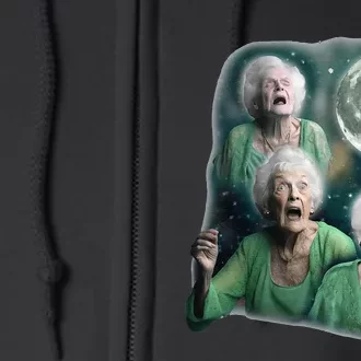 Three Granny Moon 3 Old Ladys Howling Weird Cursed Meme Full Zip Hoodie