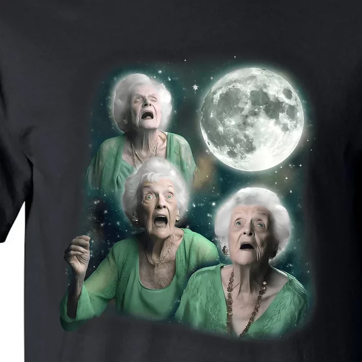 Three Granny Moon 3 Old Ladys Howling Weird Cursed Meme Tall T-Shirt