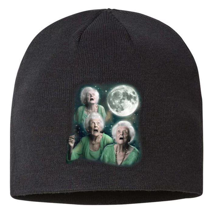 Three Granny Moon 3 Old Ladys Howling Weird Cursed Meme 8 1/2in Sustainable Knit Beanie