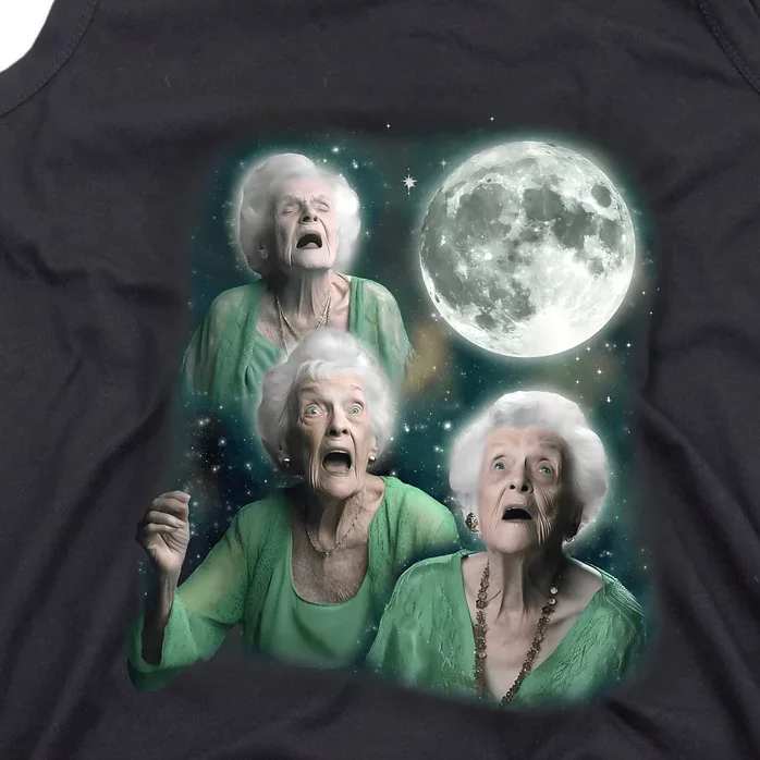 Three Granny Moon 3 Old Ladys Howling Weird Cursed Meme Tank Top