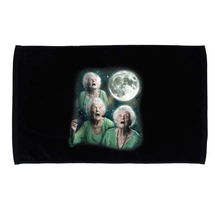 Three Granny Moon 3 Old Ladys Howling Weird Cursed Meme Microfiber Hand Towel