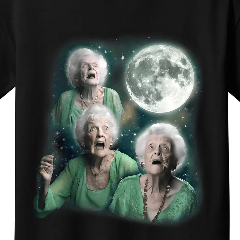 Three Granny Moon 3 Old Ladys Howling Weird Cursed Meme Kids T-Shirt