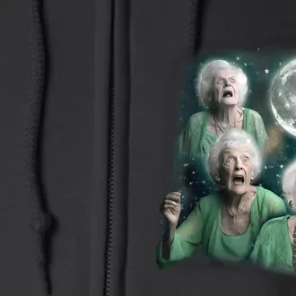 Three Granny Moon 3 Old Ladys Howling Weird Cursed Meme Full Zip Hoodie