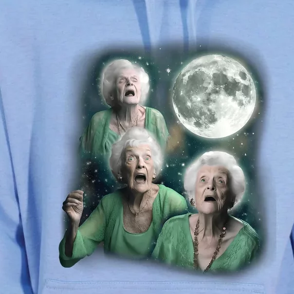 Three Granny Moon 3 Old Ladys Howling Weird Cursed Meme Unisex Surf Hoodie