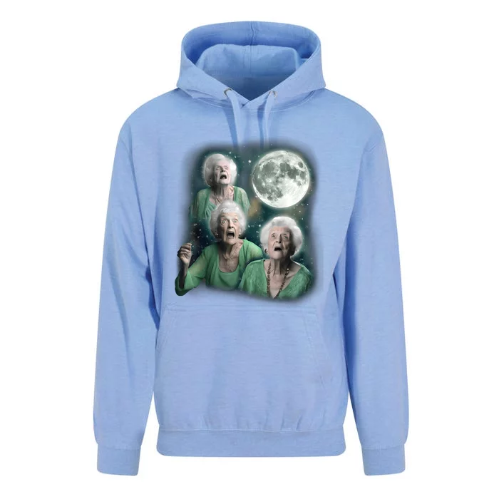 Three Granny Moon 3 Old Ladys Howling Weird Cursed Meme Unisex Surf Hoodie