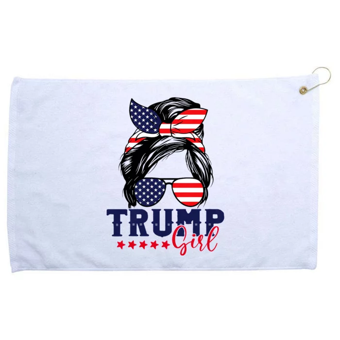 Trump Girl Messy Bun Trump 2024 Election American Flag Grommeted Golf Towel