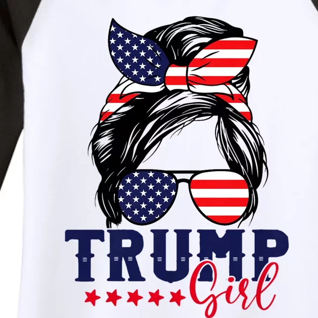 Trump Girl Messy Bun Trump 2024 Election American Flag Women's Tri-Blend 3/4-Sleeve Raglan Shirt