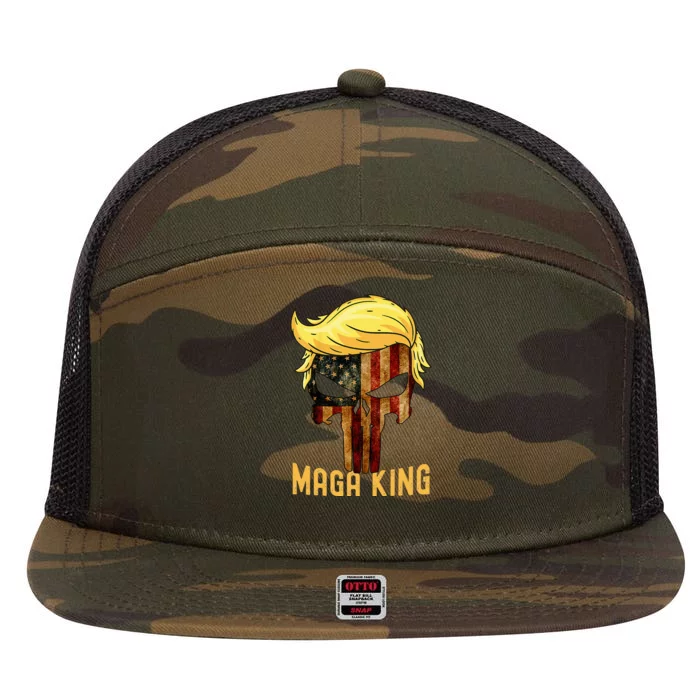 The Great Maga King Donald Trump Skull  Maga King 7 Panel Mesh Trucker Snapback Hat