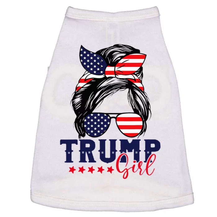 Trump Girl Messy Bun Trump 2024 Election American Flag Doggie Tank