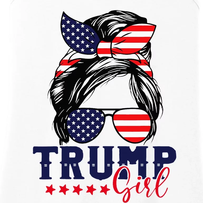 Trump Girl Messy Bun Trump 2024 Election American Flag Ladies Essential Tank