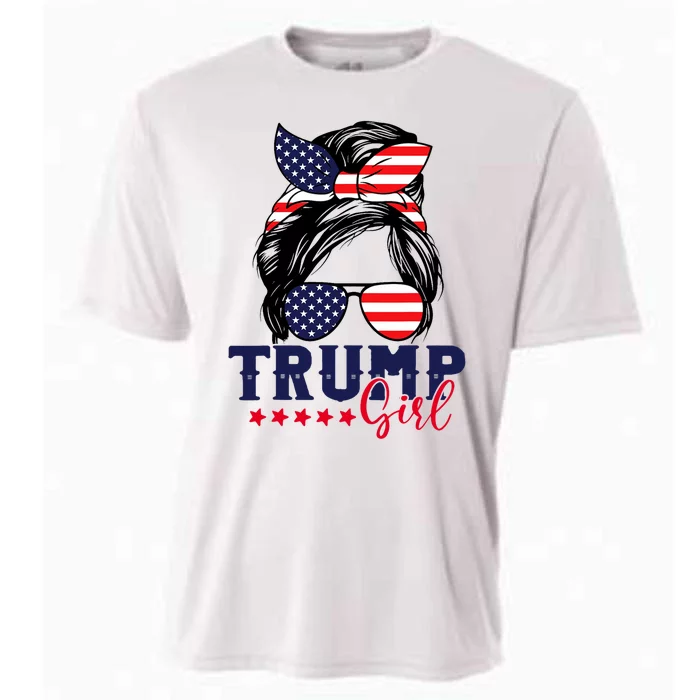 Trump Girl Messy Bun Trump 2024 Election American Flag Cooling Performance Crew T-Shirt