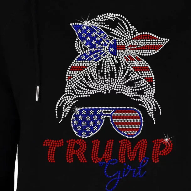 Trump Girl Messy Bun Voting For Trump 2024 Faux Rhinestone Womens Funnel Neck Pullover Hood