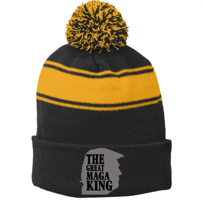 The Great Maga King Donald Trump Stripe Pom Pom Beanie