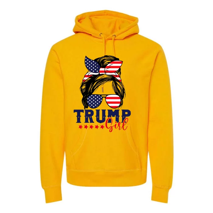 Trump Girl Messy Bun Trump 2024 Election American Flag Premium Hoodie