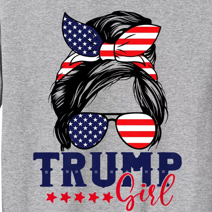 Trump Girl Messy Bun Trump 2024 Election American Flag Tall Sweatshirt