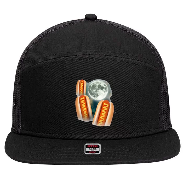 Three Glizzy Moon Funny 3 Howling Hotdogs Cursed 7 Panel Mesh Trucker Snapback Hat