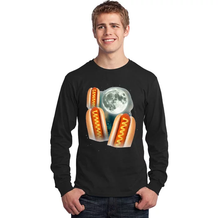 Three Glizzy Moon Funny 3 Howling Hotdogs Cursed Tall Long Sleeve T-Shirt