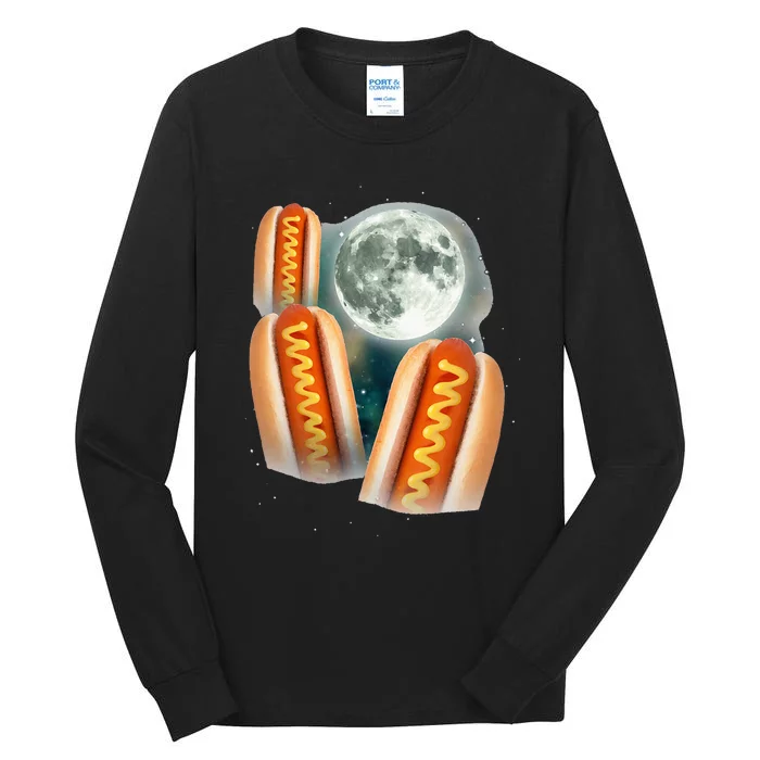 Three Glizzy Moon Funny 3 Howling Hotdogs Cursed Tall Long Sleeve T-Shirt