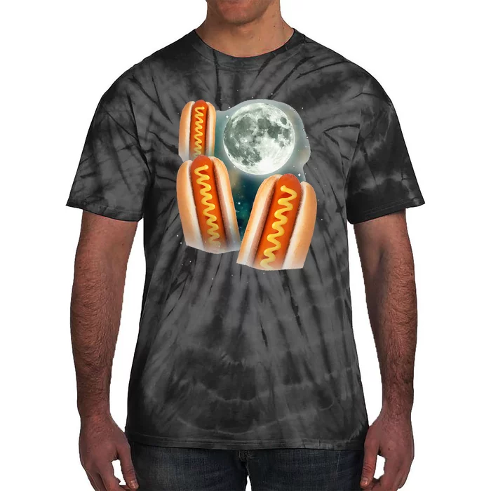 Three Glizzy Moon Funny 3 Howling Hotdogs Cursed Tie-Dye T-Shirt