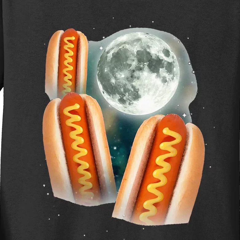 Three Glizzy Moon Funny 3 Howling Hotdogs Cursed Kids Long Sleeve Shirt