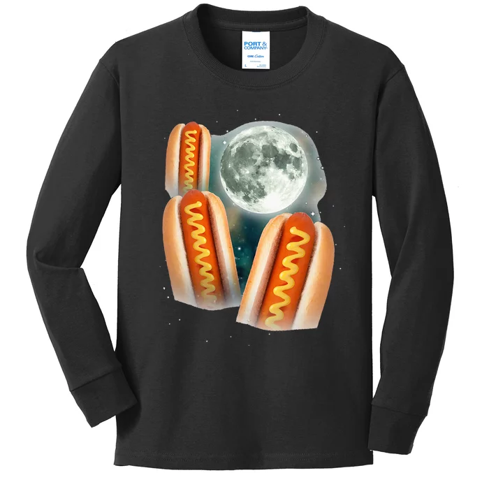 Three Glizzy Moon Funny 3 Howling Hotdogs Cursed Kids Long Sleeve Shirt