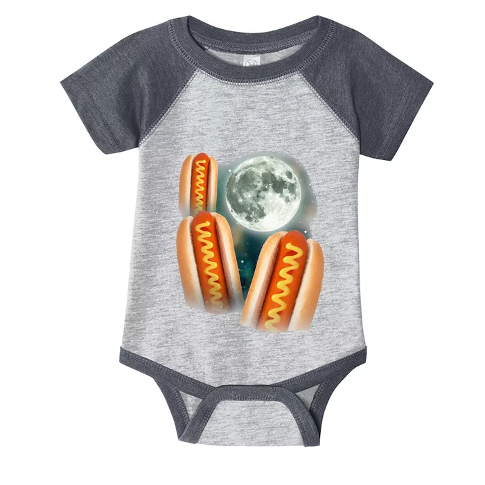 Three Glizzy Moon Funny 3 Howling Hotdogs Cursed Infant Baby Jersey Bodysuit