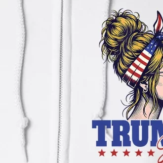 Trump Girl Messy Bun Trump 2024 Election American Flag Full Zip Hoodie