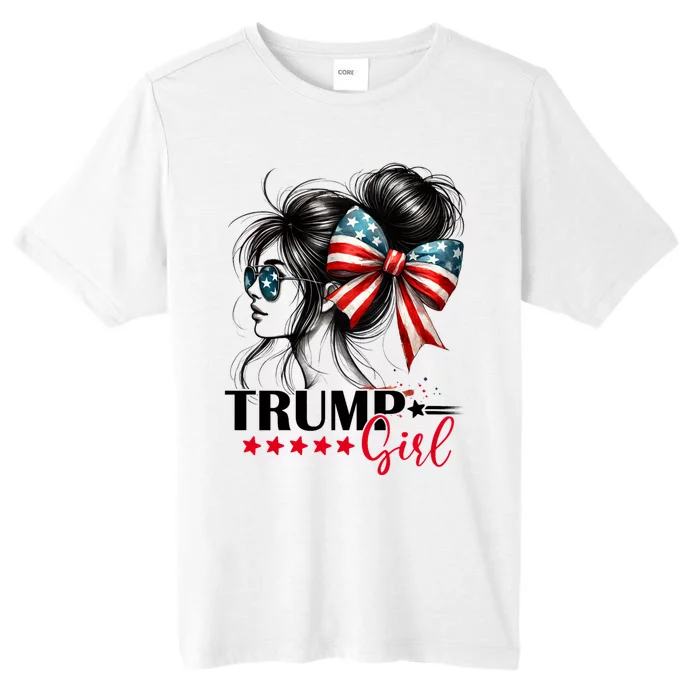 Trump Girl Messy Bun Sunglasses Trump 2024 Usa Flag Vintage ChromaSoft Performance T-Shirt