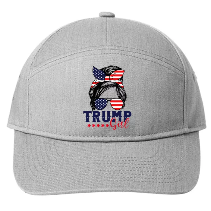 Trump Girl Messy Bun Trump 2024 Election American Flag 7-Panel Snapback Hat