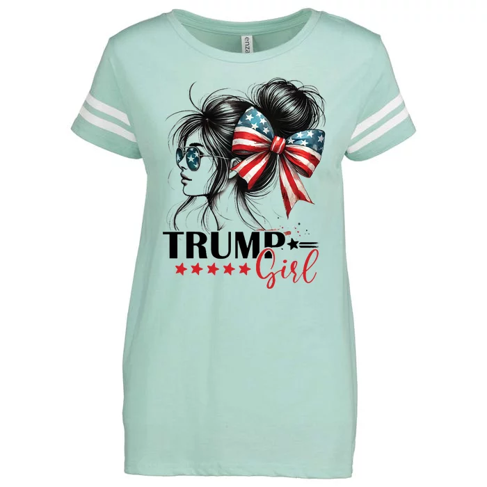 Trump Girl Messy Bun Sunglasses Usa Flag Enza Ladies Jersey Football T-Shirt