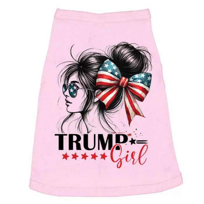 Trump Girl Messy Bun Sunglasses Usa Flag Doggie Tank