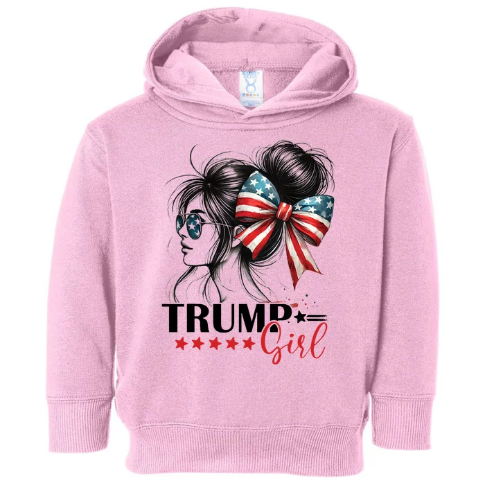 Trump Girl Messy Bun Sunglasses Usa Flag Toddler Hoodie