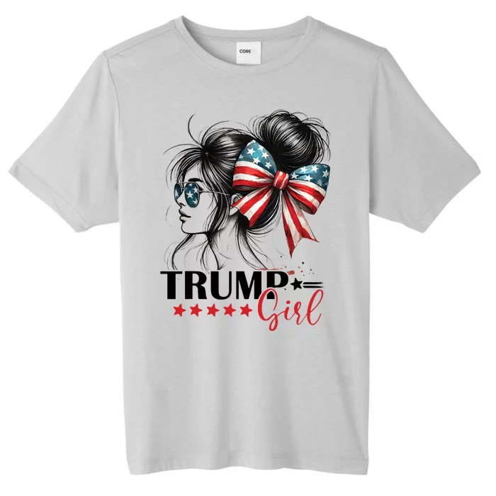 Trump Girl Messy Bun Sunglasses Usa Flag ChromaSoft Performance T-Shirt