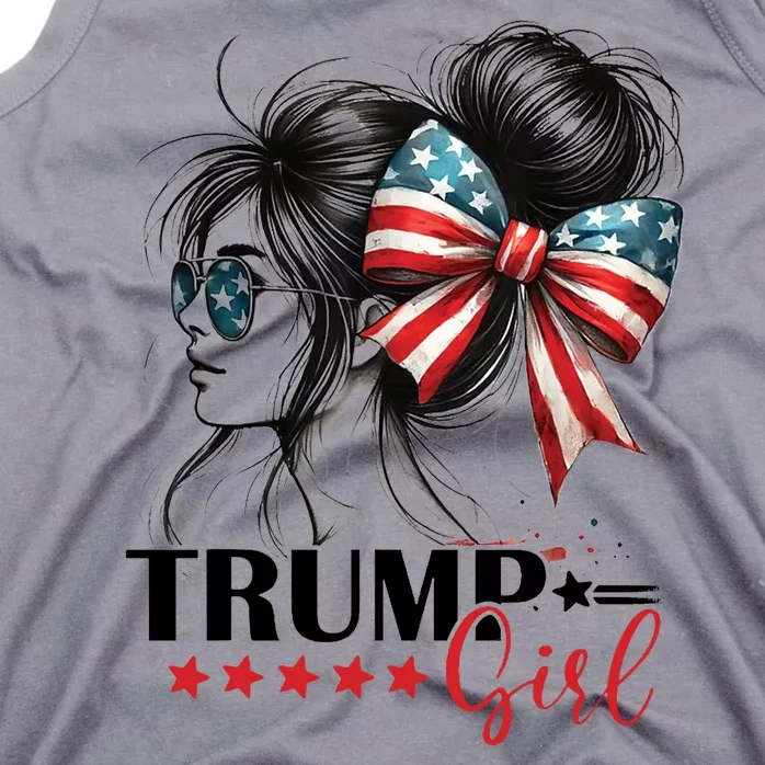 Trump Girl Messy Bun Sunglasses Usa Flag Tank Top