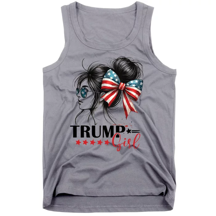 Trump Girl Messy Bun Sunglasses Usa Flag Tank Top