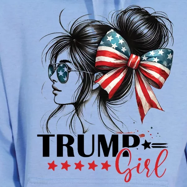 Trump Girl Messy Bun Sunglasses Usa Flag Unisex Surf Hoodie