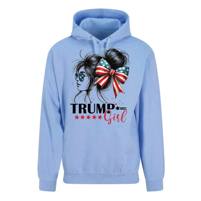 Trump Girl Messy Bun Sunglasses Usa Flag Unisex Surf Hoodie