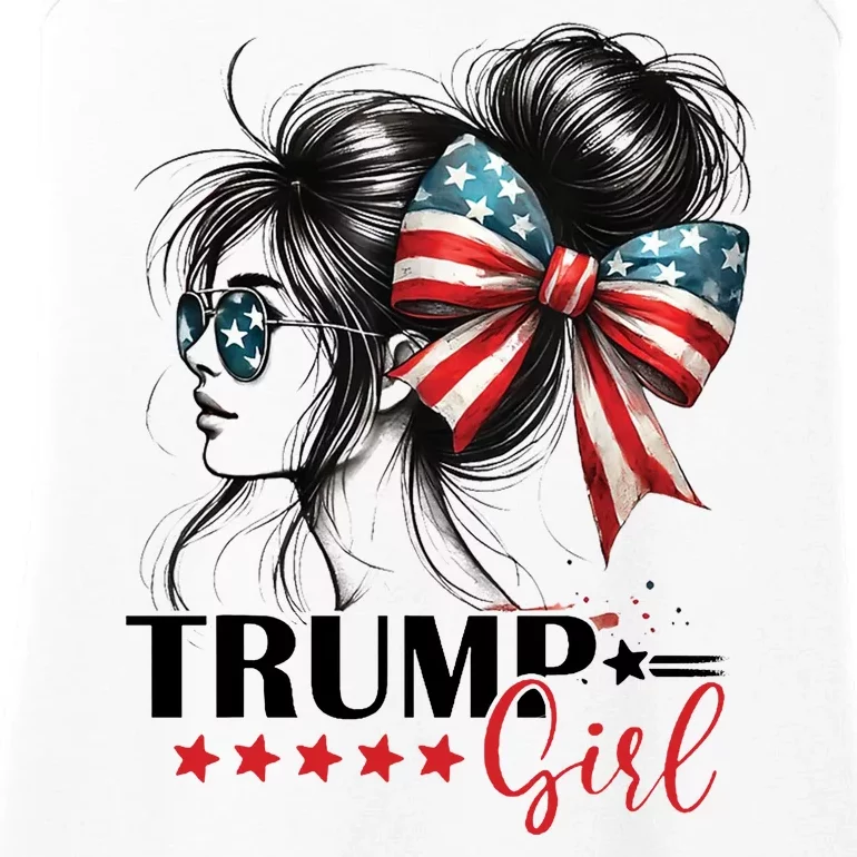 Trump Girl Messy Bun Sunglasses Usa Flag Ladies Essential Tank