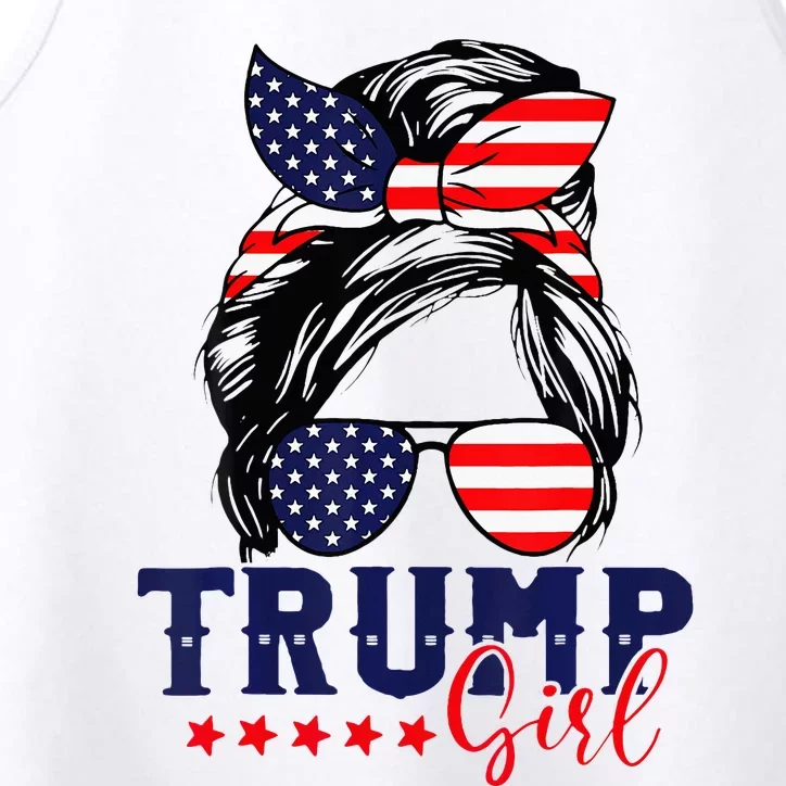 Trump Girl Messy Bun Trump 2024 Election American Flag Performance Tank