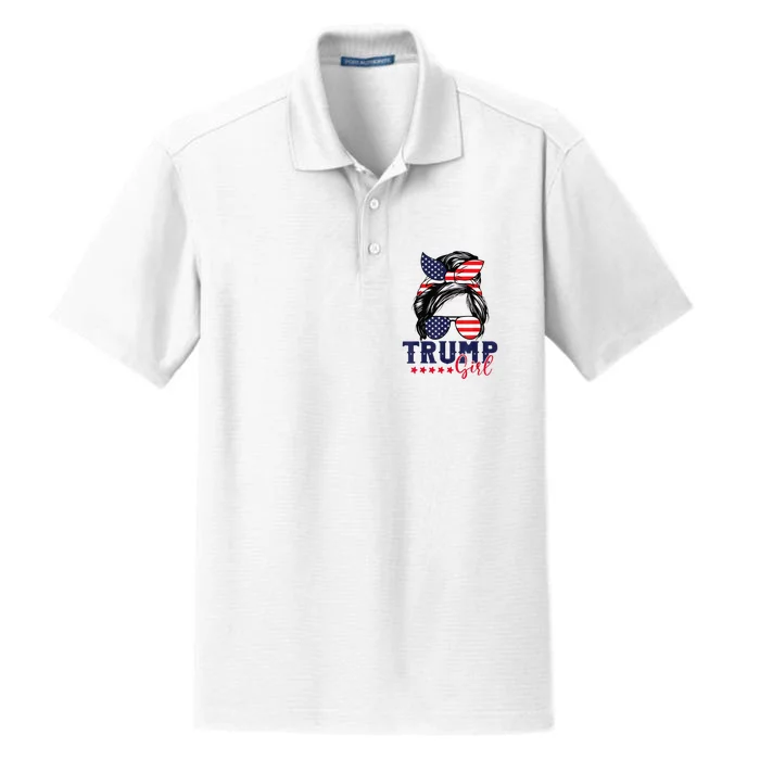 Trump Girl Messy Bun Trump 2024 Election American Flag Dry Zone Grid Performance Polo