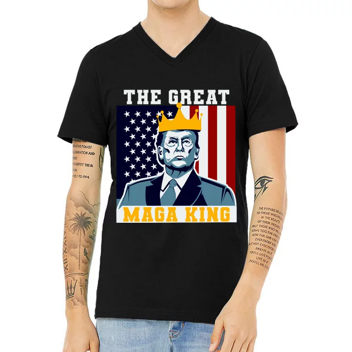 The Great MAGA King Ultra MAGA Trump Anti Biden USA V-Neck T-Shirt