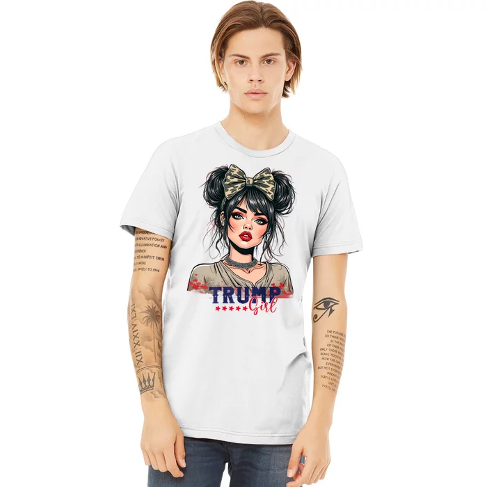 Trump Girl Messy Bun Trump 2024 Election American Flag Premium T-Shirt