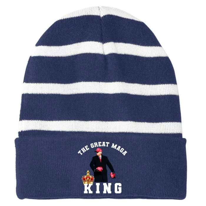 The Great MAGA King Trump 2024 USA Striped Beanie with Solid Band