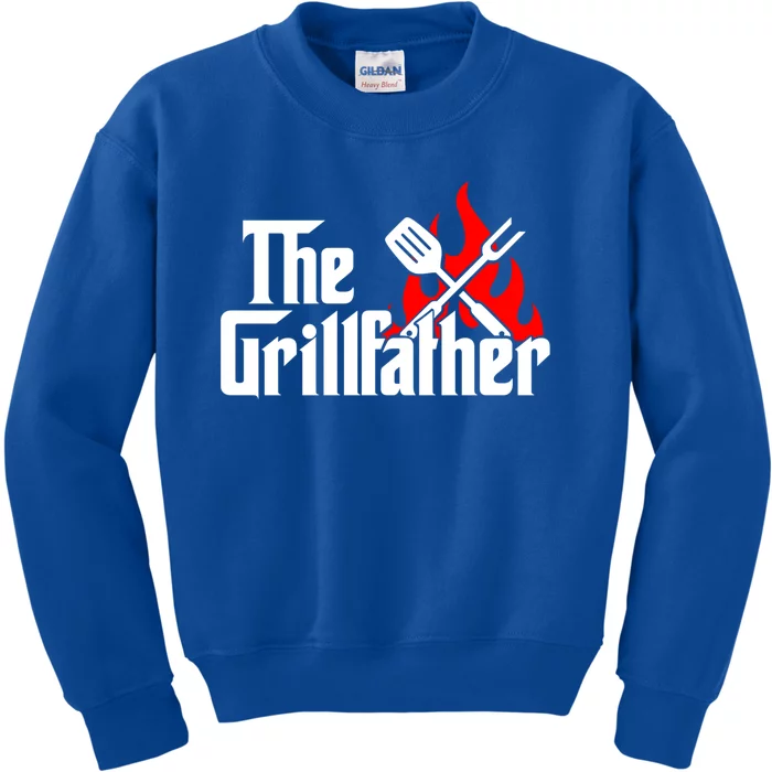 The Grillfather Meat Fork And Spatula Open Flames Grilling Art Funny Gift Kids Sweatshirt