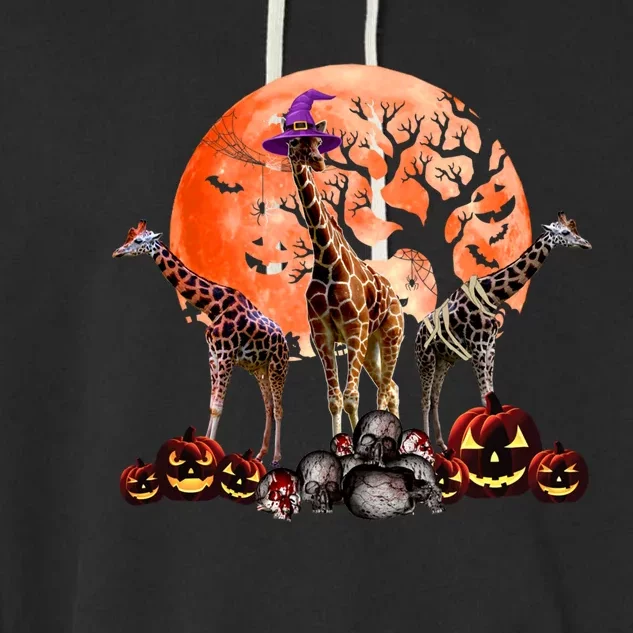 Three Giraffe Mummy Witch Pumpkin Pet Lover Halloween Gift Garment-Dyed Fleece Hoodie