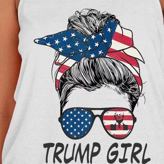 Trump Girl Messy Bun American Flag Women Women's Knotted Racerback Tank